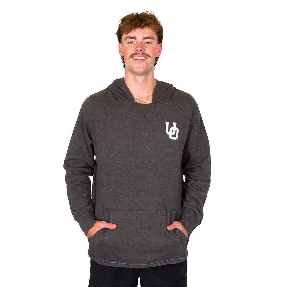 Interlocking UO, Black, Hoodie, Cotton Blend, Men, Unisex, Uscape, Washed, Weathered, Fleece, Pullover, Sweatshirt, 958416